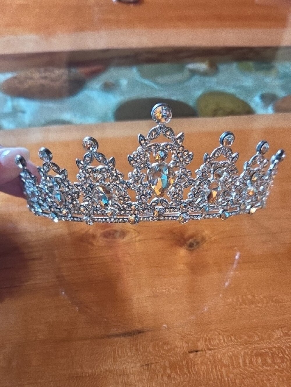 Crystal Rhinestone Tiara Crown - Silver - Picture 2 of 2